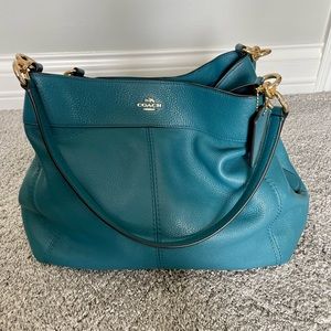 Coach Lexy Pebbled Leather Shoulder Bag Teal